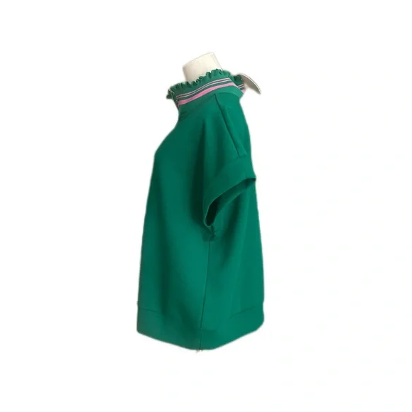 Umgee Half Zip Pullover Top Green Pink Striped Collar Oversized Large - Picture 6 of 11